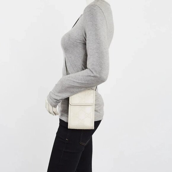 Gucci White GG Embossed Perforated Leather Crossbody Flap Bag - Picture 2 of 9